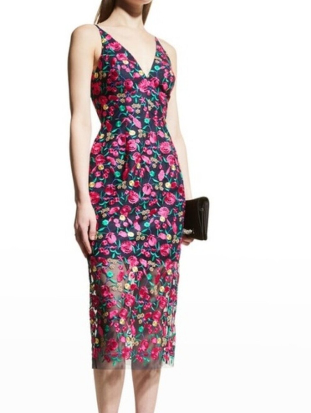 Dress The Population New Embroidered Midi Dress Size Medium